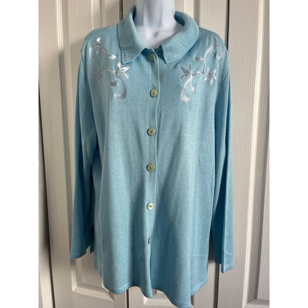 Philippe Marques Light Blue Knit Button Front Top… - image 2